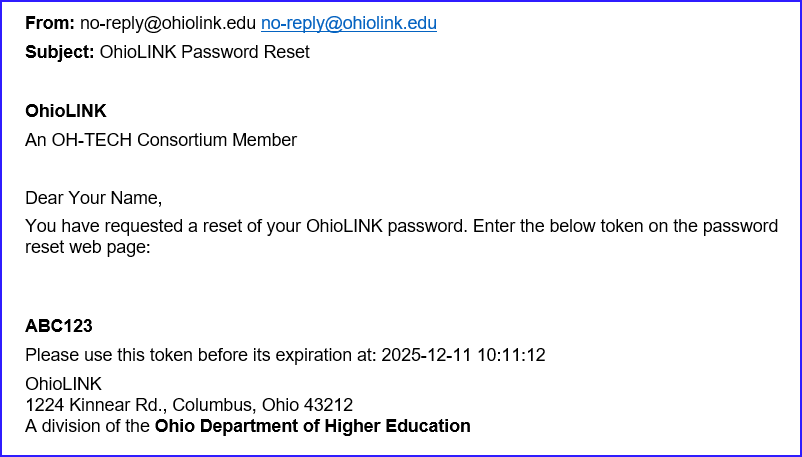 Example password reset email
