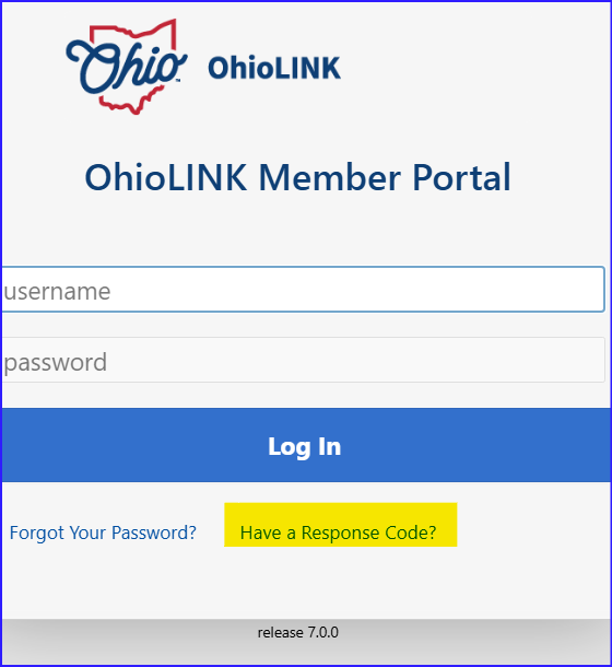 MP7 login page - Have a response code link