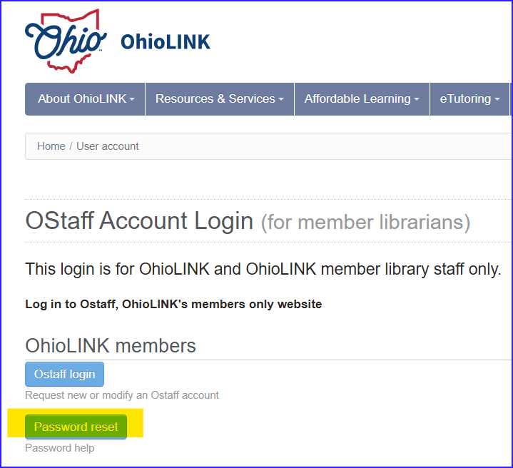 Ostaff login page