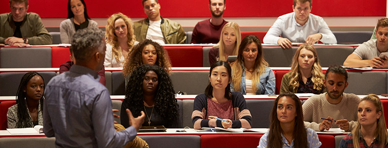 Professor teaching a college class