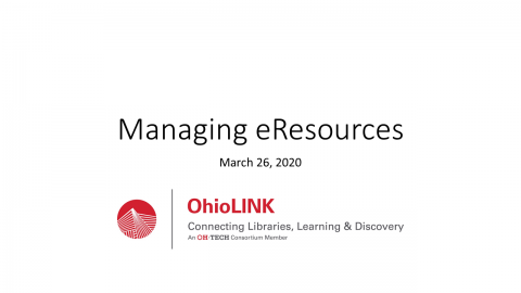 Title slide for the Managing eResources webinar.