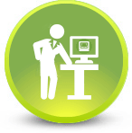 Librarian standing at desk with computer and OhioLINK logo on screen